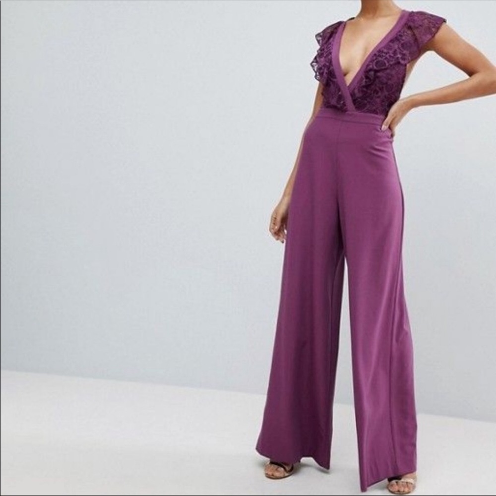 Asos Wrap Ruffle Wide Leg Jumpsuit
